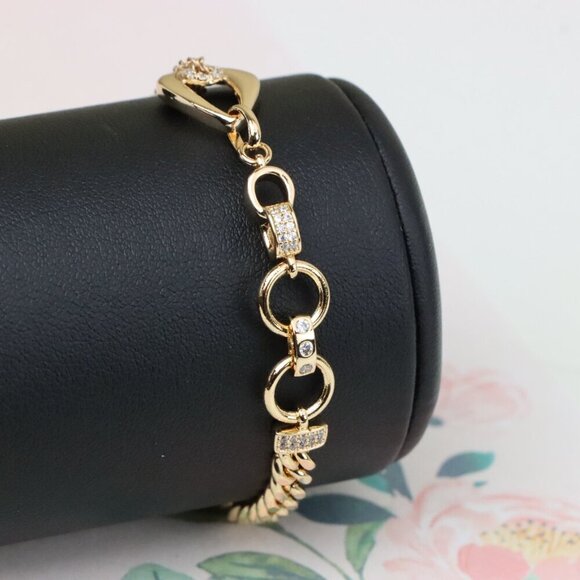 "Sparkling Rose Gold Bracelet with Elegant Round & Chain Link Detail, XPBL0909 - Picture 10 of 13